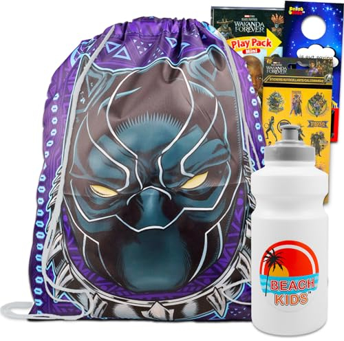 Black Panther Reisetaschen-Set – Schwarzes Panther-Reise-Set mit Black-Panther-Tasche, Marvel Mini-Malbuch, Wasserflasche, Aufklebern, mehr, Marvel Panther Aktivitätsset für Kinder