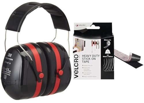 3M PELTOR Optime III Ear Defenders Adults – Protective Earmuffs with Headband & VELCRO Brand Heavy Duty Stick On Tape Cut-to-Length Industrial Extra Strong Double Sided Hook
