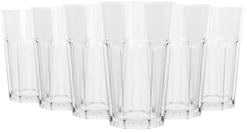 Argon Tableware Reusable Plastic Glasses - 400ml - Pack of 6 - Highball Glasses - Clear Cocktail Champagne Fizz Cola Tumbler Drinking Cups for Garden, Parties, Weddings, BBQ and Picnic