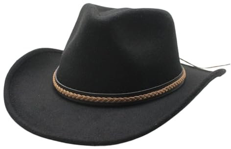 Western Cowboy Hat Wide Brimbrim Fedora Hüte Sonnenkappe für Fischerei Jagd Strand Camping schwarze M Cowboy Hüte