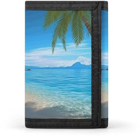 YHEGBFD Wallet,Hawaiian Beach with Palm Trees Trifold Wallet,wallet with Key Ring,blocking Trifold Wallet Sleek And Slim for Men And Women., Hawaiian Beach with Palm Trees, One Size, Modern