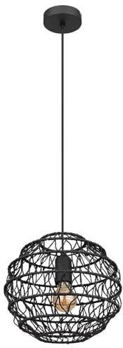Globo Pendelleuchte Hängelampe Deckenleuchte Wohnzimmerlampe Esszimmerleuchte, Metall schwarz Papier, 1x E27, H 120 cm