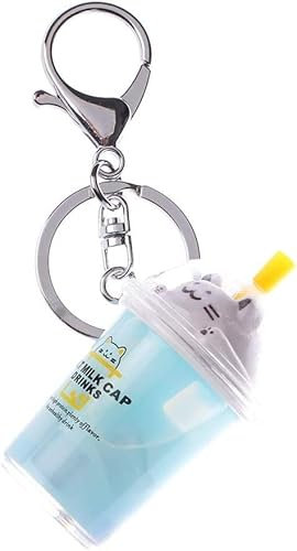 Miniatur Bubble Tea Schlüsselanhänger Simulation Auto Schlüsselanhänger Acryl Bubble Tea Pearl Milk Schlüsselanhänger Geschenk Zubehör Tasche Anhänger(Blau) Geschickt und professionell