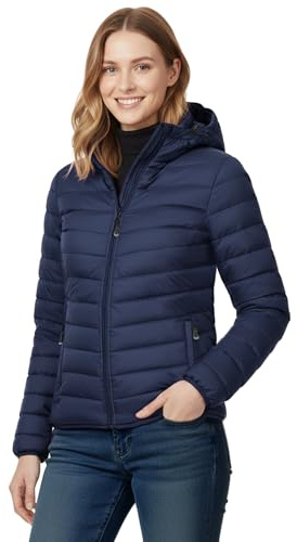 33,000ft Damen Leichte Steppjacke Packbare Übergangsjacke mit Kapuze für Frauen Gefüttert Warme Pufferjacke für Outdoor, Freizeit und Wandern Dunkelblau XL