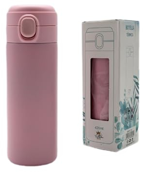 Botella Aislante Cerradura Segura 420ML Rosa, Botella de Agua de Acero Inoxidable Hermética Frio y Calor 12 Horas, Doble Pared Sin BPA, Reutilizable, para Deporte, Gimnasio, Escuela (Rosa, 420ML)