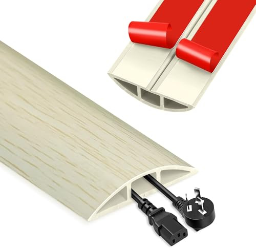 Rubber Floor Cable Cover, 1.5m Cable Protector, Self-Adhesive Wire Cover, Protect Cables & Prevent Tripping Hazards (White Oak Grain)