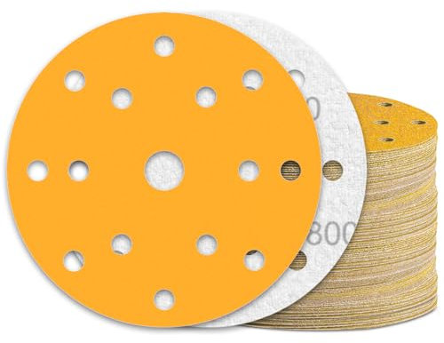 KONGMING 60 Pcs 150mm Sanding Discs Grit 800 Hook and Loop 15 Hole for Random Orbital Sander