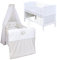 Generisch Baby Delux Babybett Komplett Set Kinderbett 60x120 cm umbaubar zum Juniorbett weiß 10-TLG Max Bettset Matratze Chiffonhimmel (Shiny Teddy)