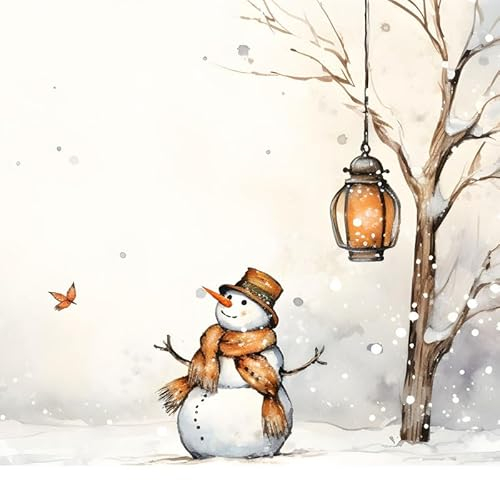 20 Servietten Winter Schneemann an Baum mit Laterne als Tischdeko. Papierservietten mit Motiv. Auch für Decoupage und Serviettentechnik 33x33cm