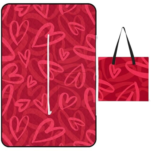 Cmagnifico Picknickmatte mit Reißverschluss, mit roten Herzen, Picknickdecke, Outdoor-Teppiche, 150 x 100 cm