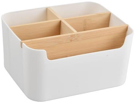 heavenlife Caja Organizadora de Escritorio, Cajas de Almacenamiento de Escritorio, Organizador Despacho Lavable, Multifunción Portalápices con 5 Compartimentos Extraíbles para Oficina Hogar (Blanco)