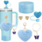 SDIDVIEXPERT Stanley Cup Accessories Set 6PCS Stanley Cup Decor Includes Silicone Boot Straw Cover caps Heart Butterfly Charm Keychain for Stanley Cup for Stanley Cup 30/40oz Tumbler(Blue)