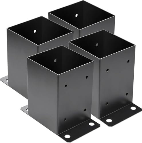 101.6x101.6mm Post Base 4 Pcs,Inner Size 91x91 Post Base Brackets,Heavy Duty Metal Black Powder Coated Post Brackets for Pavilion Deck Railing Support Deck Base Plate, Support Bolt Down