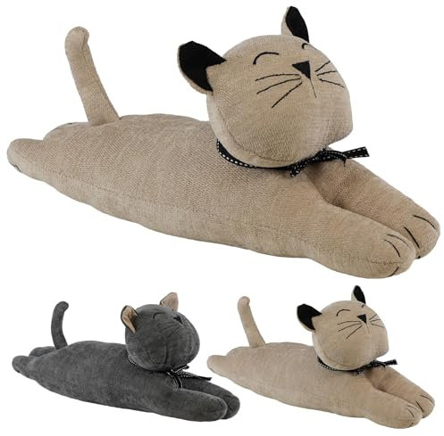 GEEZY Large Weighted Cat Door Stop Animal Design – Fabric, Sand-Filled, Home Decor – Indoor Novelty Decorative Door Stoppers for Wood or Carpet Floors, Bedroom, Living Room – for Cat Lovers
