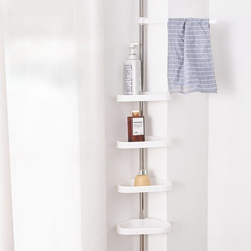 UUE Teleskop Duschregal Höhenverstellbar, Eckregal fürs Badezimmer, Teleskopregal Badregal, 260-320 cm, Boden bis Decke, Edelstahl, 4 Ablagen, 1 Handtuchhalter, Duschablage Ecke für Badezimmer