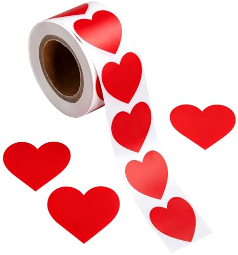 500 Stück Herz Aufkleber Rot, Selbstklebende Herzform Etiketten für Hochzeit Valentinstag Geburtstag Verpackung und Scrapbooking Dekoration,hochzeitsaufkleber Umschlagsiegel - 2.5cm/1Rollen