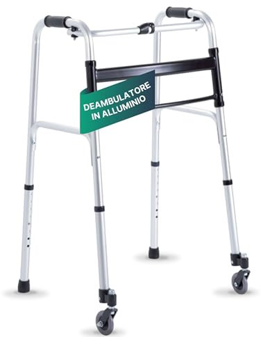 REMEDIA ONE - Deambulatore per Anziani 2 Ruote Piroettanti con Puntali Antiscivolo - Girello per Anziani e Disabili da Interno o Esterno - Deambulatore per Anziani Pieghevole