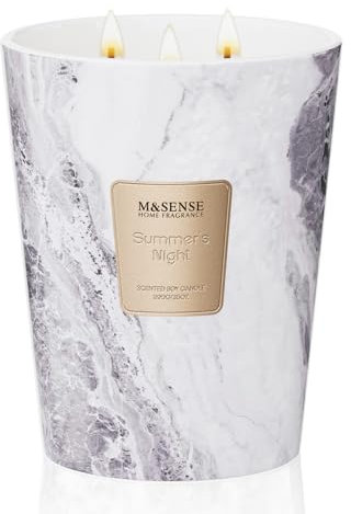 M&SENSE Bougie parfumée 990g|Nuit d'été|150h de combustion & 3 mèches|Bougie Decorative naturelles en cire de soja|Aromathérapie relaxante|Cadeau pour femme & homme,Modern Marble Jar