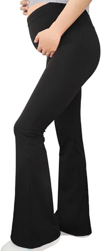 Alled Leggings Premaman sul Pancione, Leggings Premaman Morbidi e Burrosi Flare, Pantaloni Premaman da Donna Yoga Bootcut in Gravidanza per Lavoro Lounge Sportivi (XL, Nero)