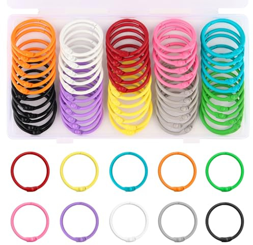 60 Piece Metal Binder Rings, 30 mm/1.2 inch Colorful Paper Binder Rings, for Index Cards, Loose Leaf, Flash Card, Keychains, Book, Craft