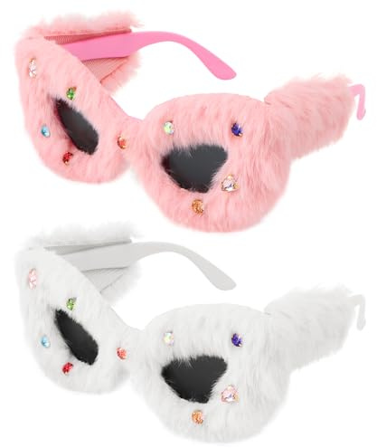 MplehDa Plüsch Sonnenbrille, Party Katzenauge Brille Damen, Hippie Cat Eye Brille, Lustige Sonnenbrillen Kleid Accessoires Foto Requisiten Geburtstagsfeier