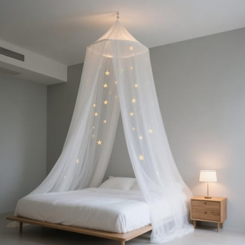Moskitonetz Bett, Stern Tagesdecke Mädchen,Große Hängende Tagesdecke, Reisefreundlich, Perfekt Für Familien, Reisen Und Camping (Weiß)