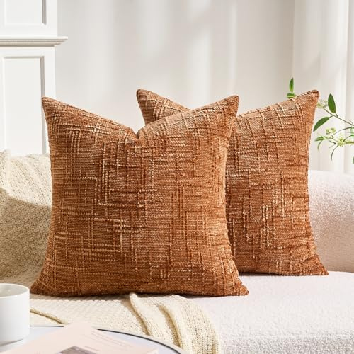 Kissenbezüge 50x50 cm Orange Chenille Pillow Cover Kissenhülle Quadrat Dekorative Sofakissen Couchkissen Dekokissen Zierkissenbezug Kissen Bezug Deko für Sofa Couch Schlafzimmer Wohnzimmer 2er Set