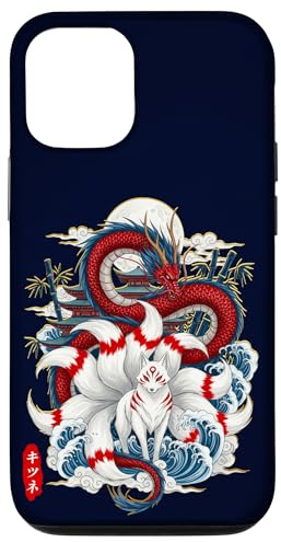 Hülle für iPhone 12/12 Pro Neunschwänziger Kitsune-Fuchs und Drache, japanische