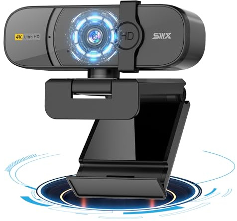 SIIIX 4K Webcam - Ultra HD 60/FPS avec Auto Focus, Microphones à réduction de Bruit, Plug & Play pour Zoom, Skype, Teams et Streaming, Webcam USB avec Cache de confidentialité pour Ordinateur RSREW4