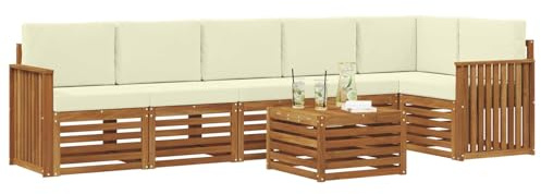 vidaXL Sofagarnituren 7 pcs Natur und Creme Massivholz Akazie, Moderne Garten-Sofagarnituren, robuste Loungemöbel, Akazienmodule für entspanntes Chillen im Freien