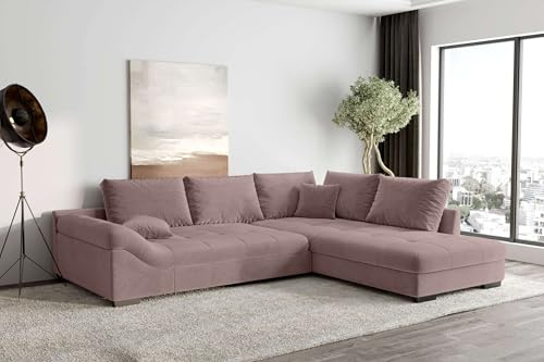 99rooms Terra Ecksofa Polsterecke Eckcouch Cordstoff POSO Pastellrosa Ottomane Rechts