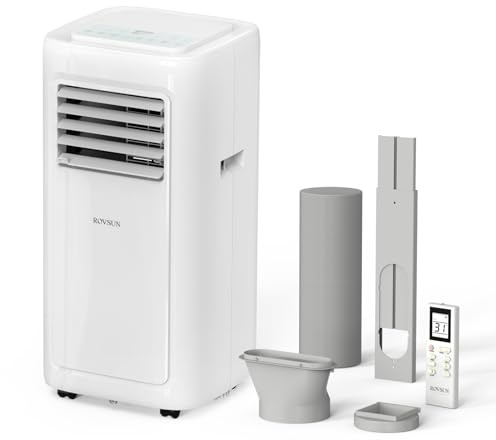 ROVSUN 8000BTU Portable Air Conditioner, 4-in-1 Air Conditioning Unit, Fan, Dehumidifier & Sleep Mode with 2 Speeds. LED Display and Remote Control, with Built-in 24H Timer, Window kit, for home