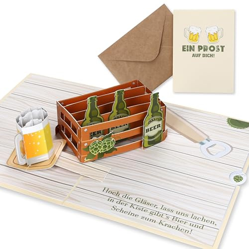 CraftWerk 3D Pop-Up Karte Bierkiste - Lustiges Geldgeschenk Geschenkkarte, Geburtstagskarte Bier für Männer zum Geburtstag