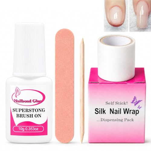 Nail Repair Kit - Nail Silk Wrap & Brush-On Glue for Broken Natural Nails | Cracked Split Nail Fix Set With Nail File & Stick for At Home Manicure DIY Nail Care