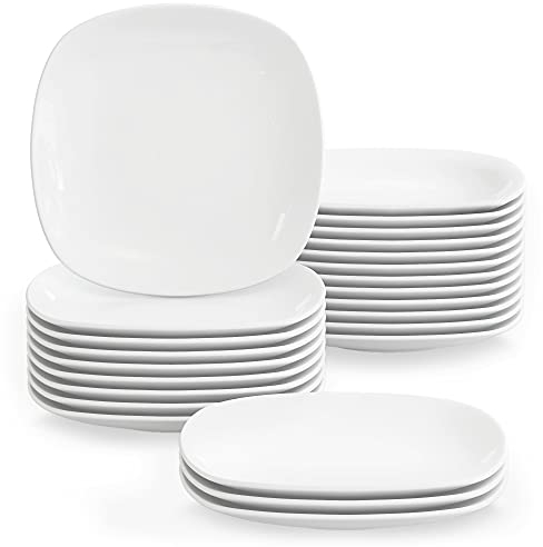 MALACASA, Série Elisa, 24pcs Assiettes à Dessert Porcelaine, Assiettes à Gâteau, Assiettes et Plats de Service pour 24 Personnes