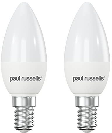paul russells LED Light Small Edison Screw E14, 60watt Equivalent, 6.5W 806LM LED Bulbs, 6500K Bright Daylight, Frosted C35 SES Candle Energy Saving Non-Dimmable Chandelier Lightbulbs, 2 Pack