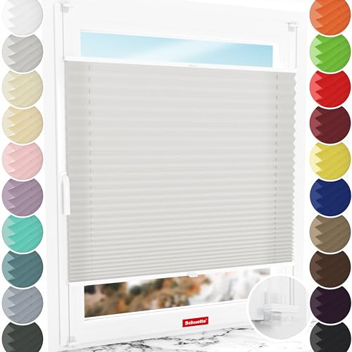 Schuette® Plissee ohne Bohren ● Premium Kollektion: A Way Home (Silber) ● 35x100cm (Breite x Höhe) ● Suprafix Faltrollo Klemmfix 2.0 Rollo ● 60 Sekunden Plisseerollo Montage inkl. Video