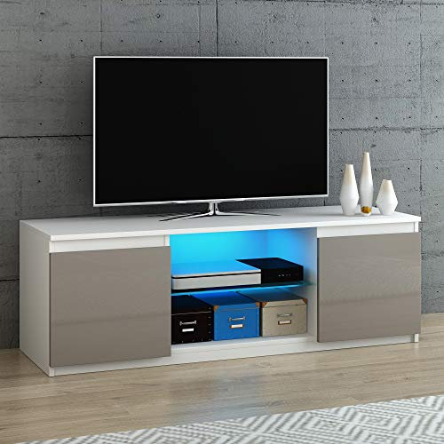 Panana High Gloss TV Cabinet TV Stand White and Grey Matt with LED Light (120-GREY)