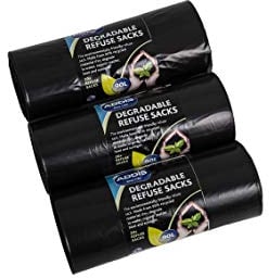 Addis 90 Litre Degradable Refuse Waste Trash Bin Bags Made from Recycled Material, Bulk 3X 20 Roll Packs, Total 60 Liners, Black, 3