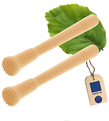 2X HOFMEISTER® Cocktail-Stößel aus Holz für Caipirinha & alle Drinks, 22 cm, Barstößel für große Gläser, zerstößt Limetten & Eiswürfel, Keine Kratzer im Glas, Made in EU