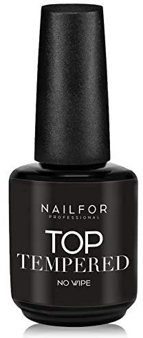 Top Tempered Sigillante Extra Lucido Senza dispersione 15ml - Top Coat No Wipe Professionale per Smalto Semipermanente e Ricostruzione Unghie (Tempered Top Coat)