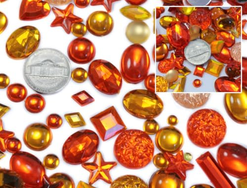 Allstarco Pietre artificiali arancioni sfuse, giacinto, topazio, acrilico con retro piatto, dimensioni e forme assortite, decorazioni per cosplay, gioielli per gioielli, confezione grande (181,4 g)