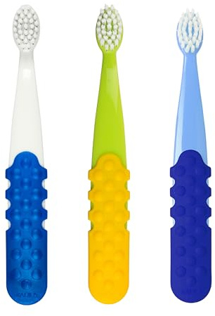 RADIUS Kinderzahnbürste, Totz Plus Bürste, extra weiche Borsten, weiß/grün/hellblau, BPA-frei & ADA-akzeptiert, für zarte Zähne & Zahnfleisch, für Kinder ab 3 Jahren, 3 Stück