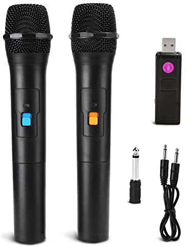 Micrófono de mano inalámbrico, profesional 2 en 1 VHF universal USB receptor de bolsillo micro, para karaoke, canto Ktv familiar, fiestas, discursos, para Android/iPhone/PC/ordenador portátil(Negro)