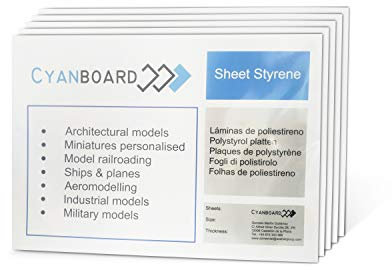 Placas de poliestireno rígido blanco. Plasticard para maquetas, modelismo, miniaturas, dioramas, manualidades, DIY. Láminas (planchas) de plástico HIPS. (A5 (21X15 cm) X 2mm X 6Uds.)