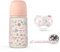 Suavinex, Coffret Cadeau Nouveau-Né SX Pro 0-6 Mois. Contient un biberon à débit moyen de 270 ml + une sucette SX Pro + un attache-sucette à chaîne. Motif Memories. Couleur rose, 3 produits
