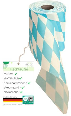 Sensalux Oktoberfest Tischwäsche aus stoffähnlichem Vlies, abwischbar, bayrische Raute, Tischläufer 0,15m x 25m
