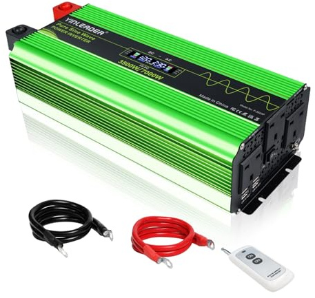 Yinleader 3500W Power Inverter 12V to 230V AC Pure Sine Wave Inverter,Car Inverter with 3 AC Sockets 4 USB ports With LCD Display Suitable for Travel, RV, Camping
