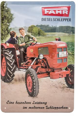 Retro Oldtimer Trakor Blechschild passend für FAHR Schlepper - Vintage Werbeschild, Garagen, Werkstatt Deko Schild geprägt, 30 x 20 cm
