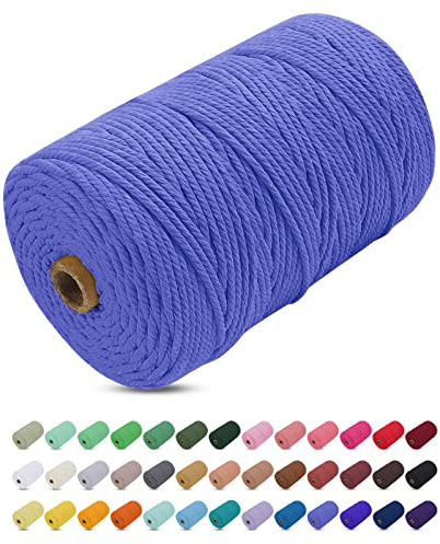 Corde Macramé 3mm x 200m, Uiopa Fil Macramé 3mm Corde Coton Naturelle 4 Brins, Coloré Ficelle Cordon Coton pour Tressée DIY, Tentures Murales, Porte Plante, Rideau, Decoration Boheme (Bleu brume)